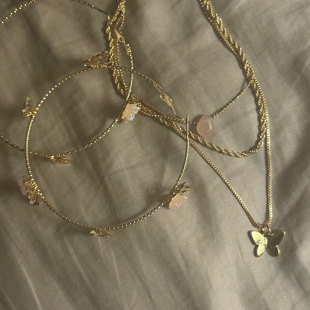 Gold Butterfly Layered Necklace Set with Matching Hoop Earrings - Picture 8 of 8